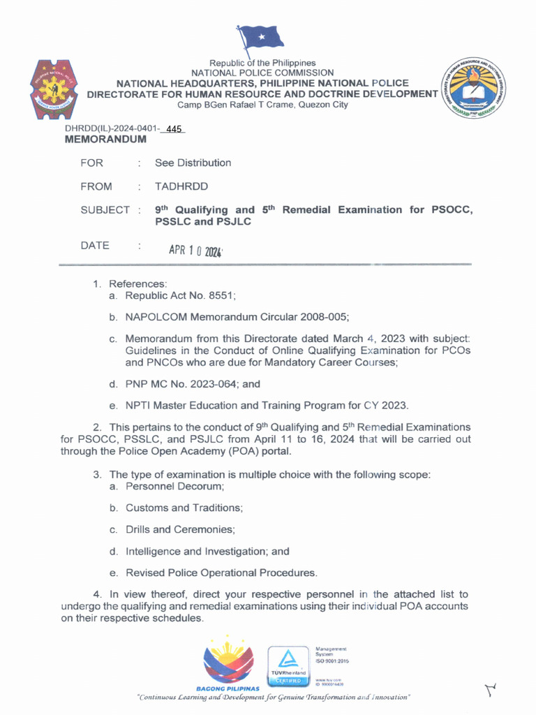 Ation and 5th Remedial Examination For Psocc PSSLC PSJLC | PDF