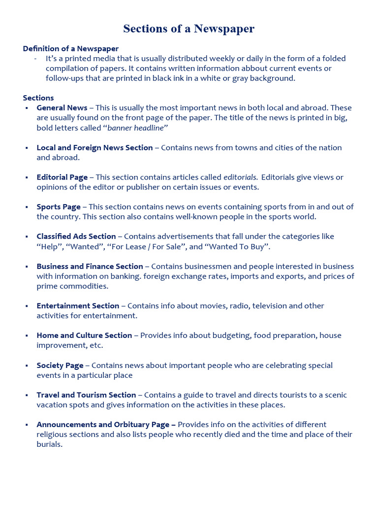 Parts of Newspaper PDF