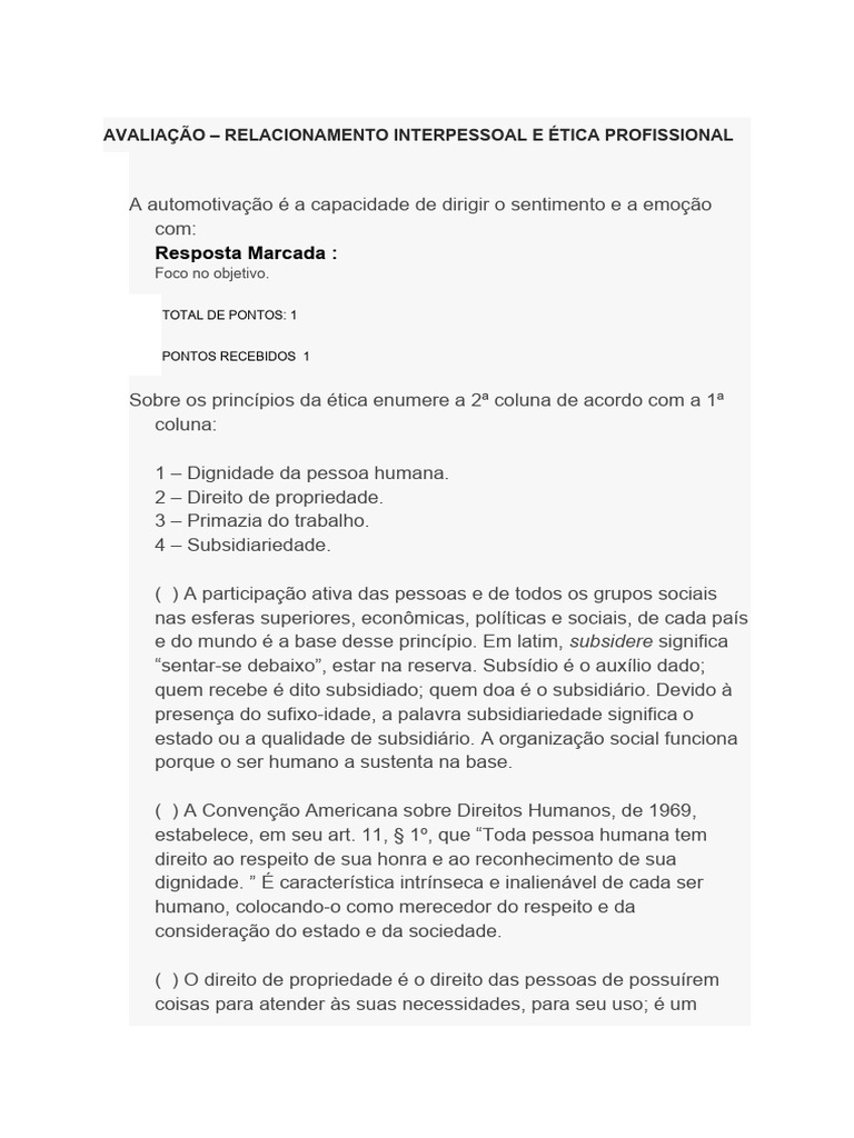 Avaliação - Relacionamento Interpessoal e Ética Profissional | PDF ...