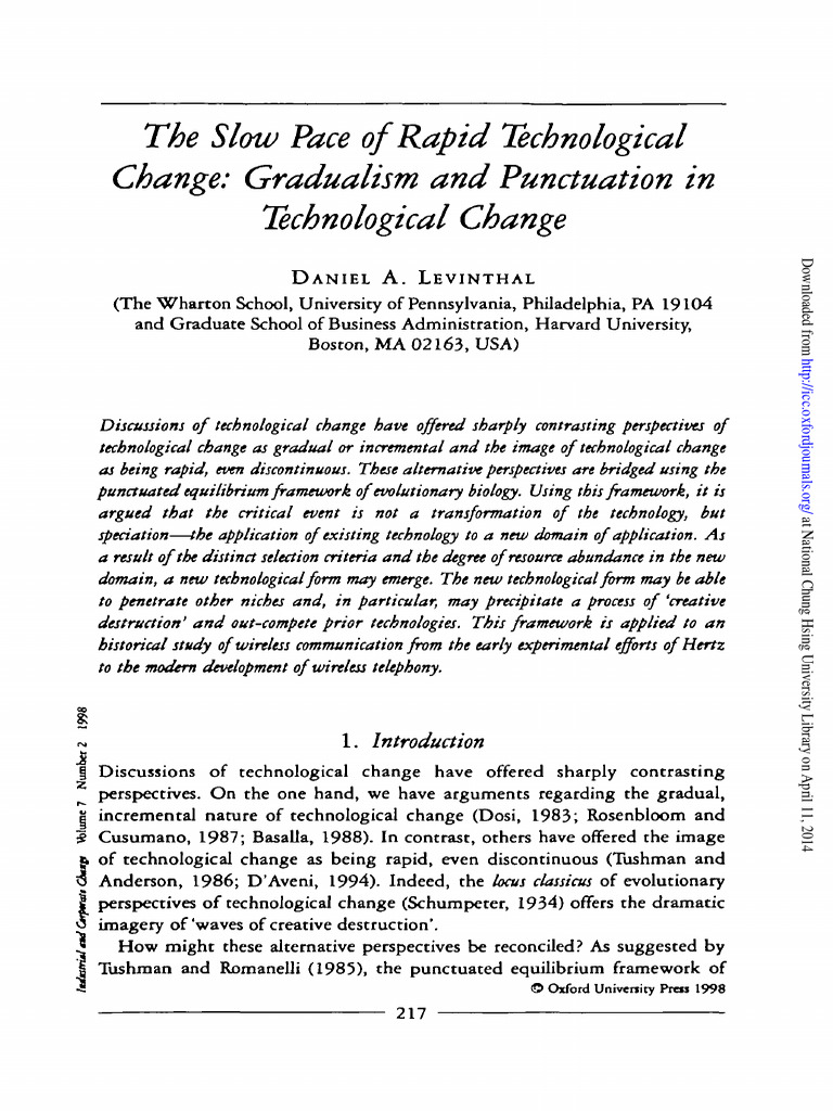 (1998) (Levinthal) The Slow Pace of Rapid Technological Change