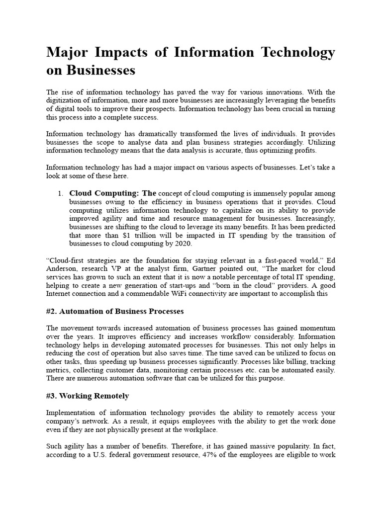 Business Impacts of IT Advancements | PDF | Information Science | Business