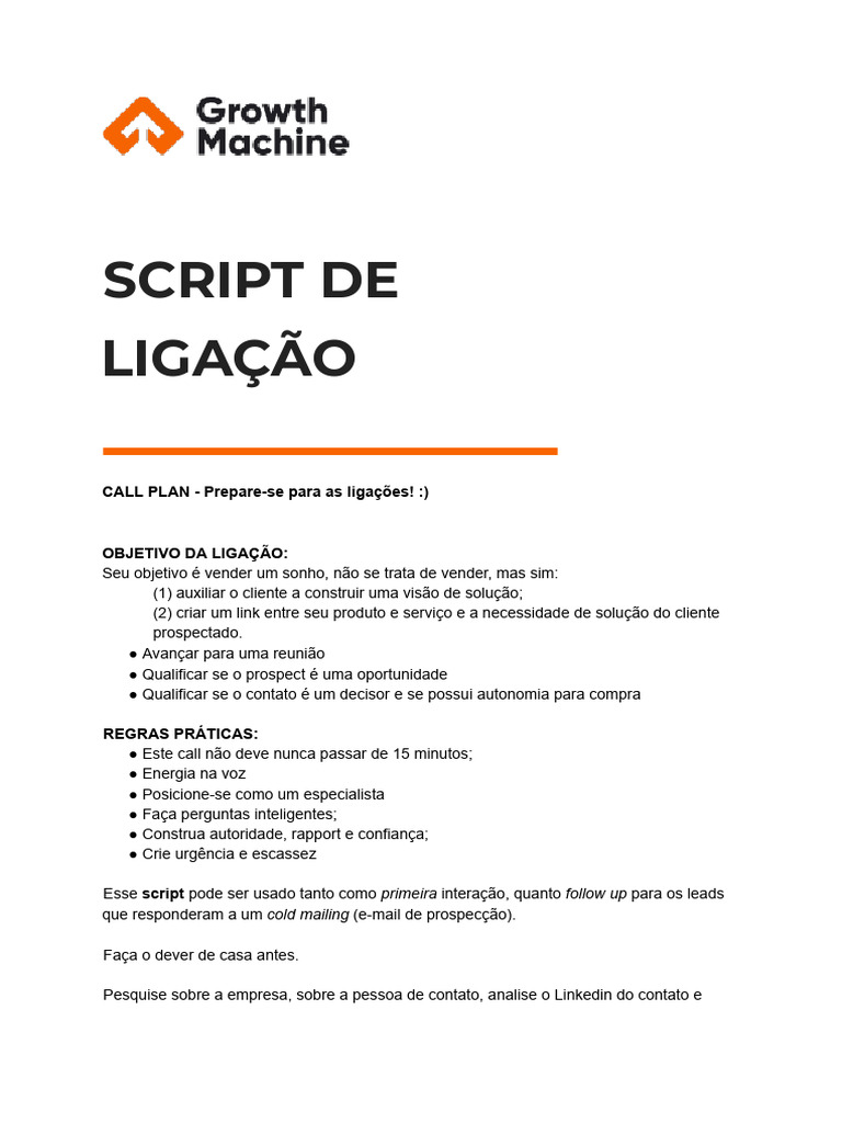 Script De Ligação Growth Machine Pdf Gestão De Relacionamento Com