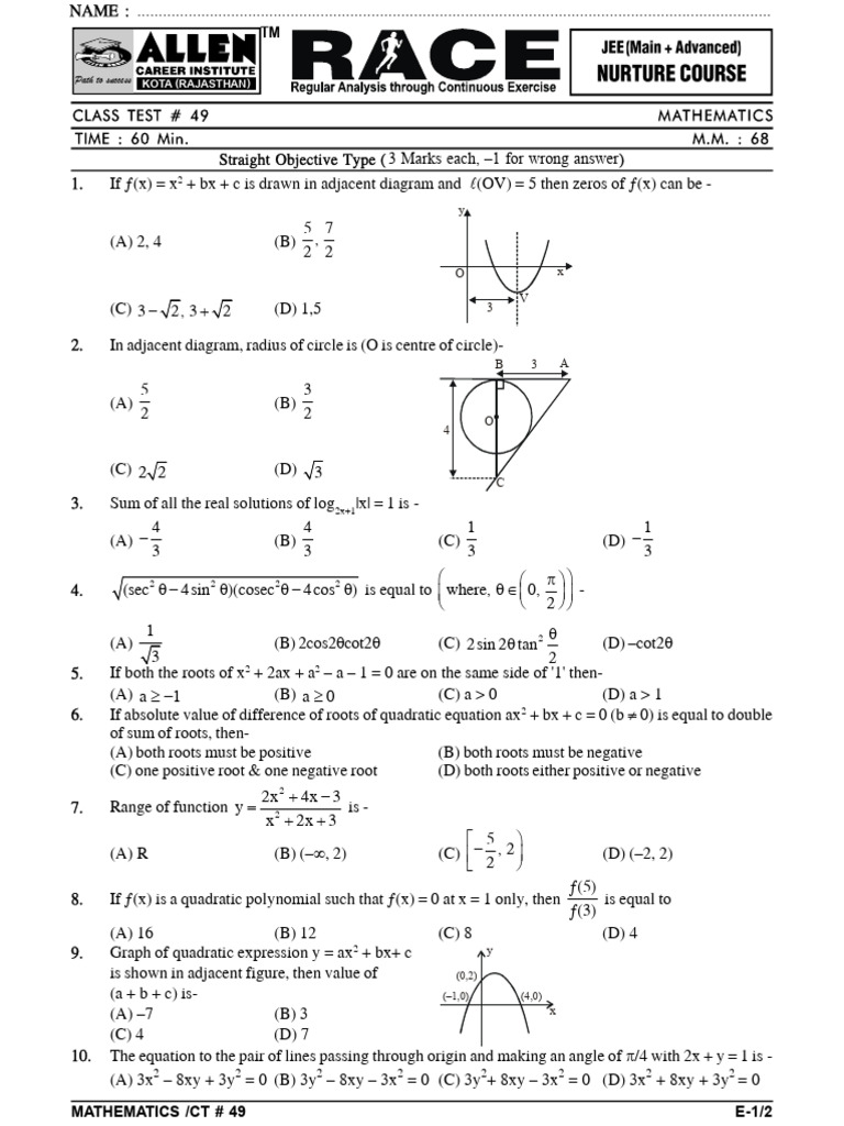 Mathematics Practice Test Questions | PDF | Quadratic Equation ...