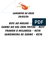 Almôndegas - R$16,00 - Bife Acebolado - R$17,00 - Ensopado de Frango - R$ - 20240325 - 222255 - 0000