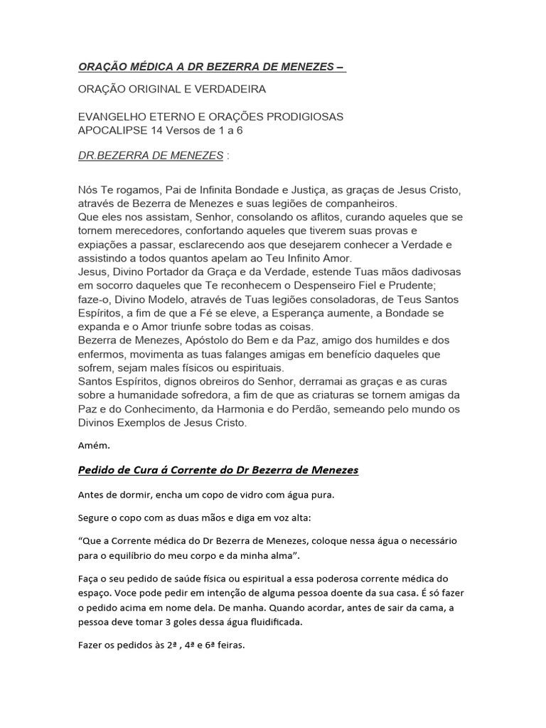 Oração Médica a Dr. Bezerra de Menezes | PDF