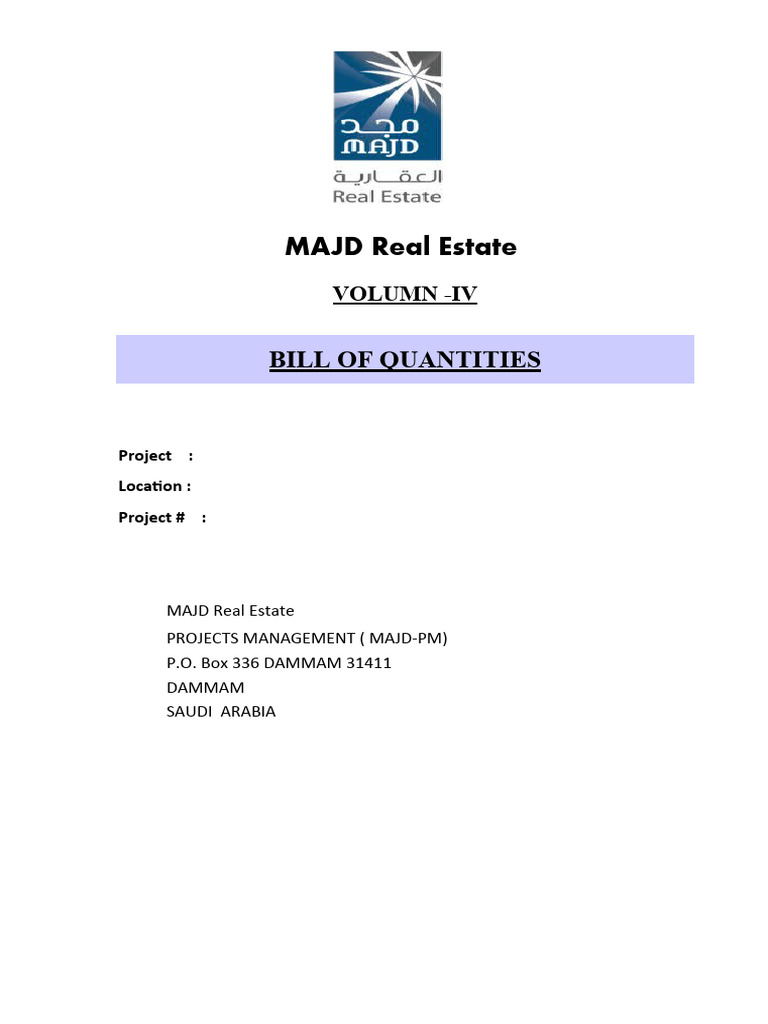 MAJD Real Estate Bill of Quantities IV | PDF | Door | Wall