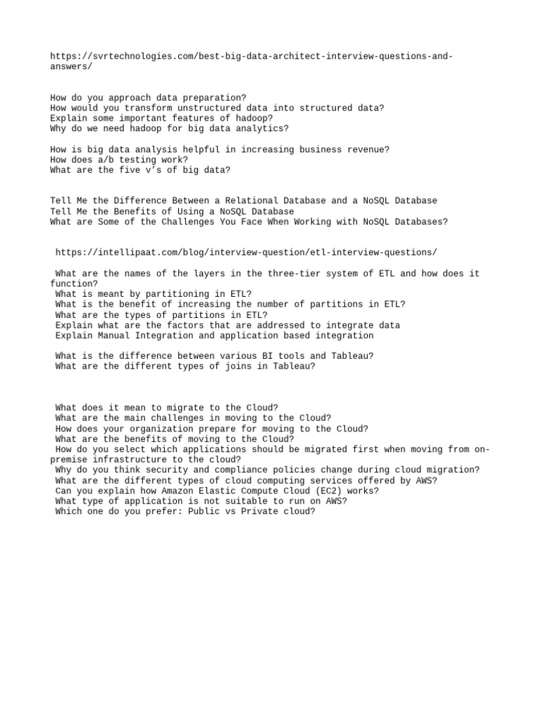 Big Data Architect Interview Questions | PDF