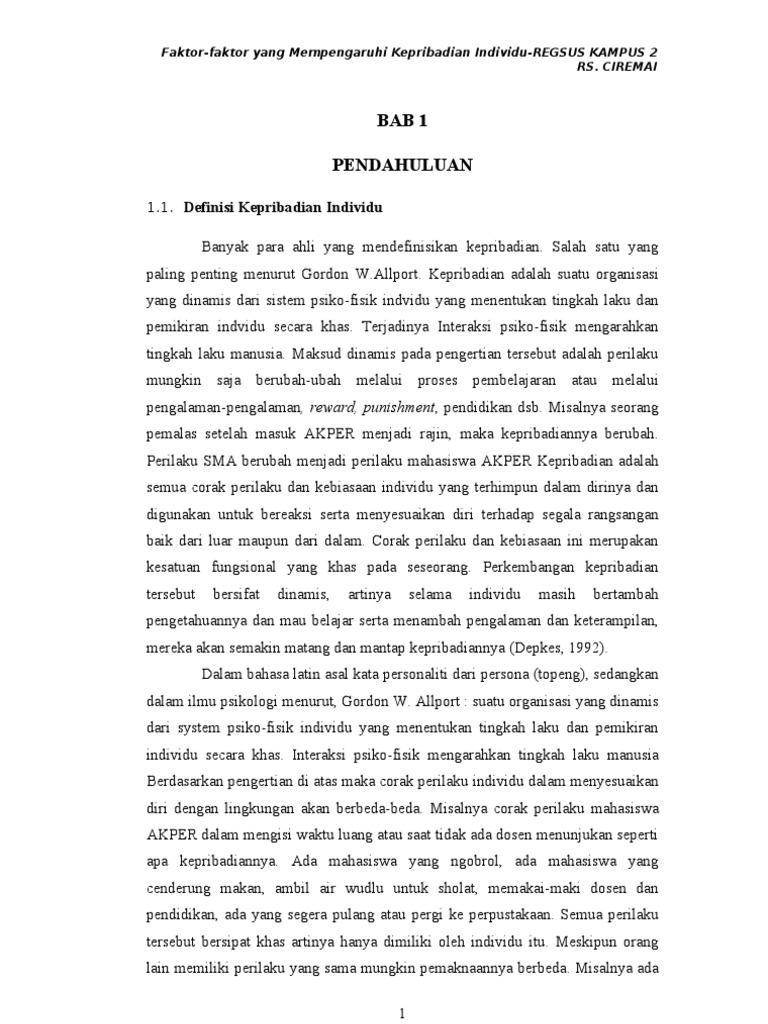 Isi Makalah Faktor Kepribadian Individu