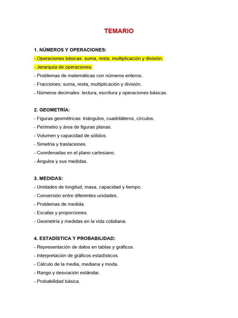 Temario de Primaria | PDF