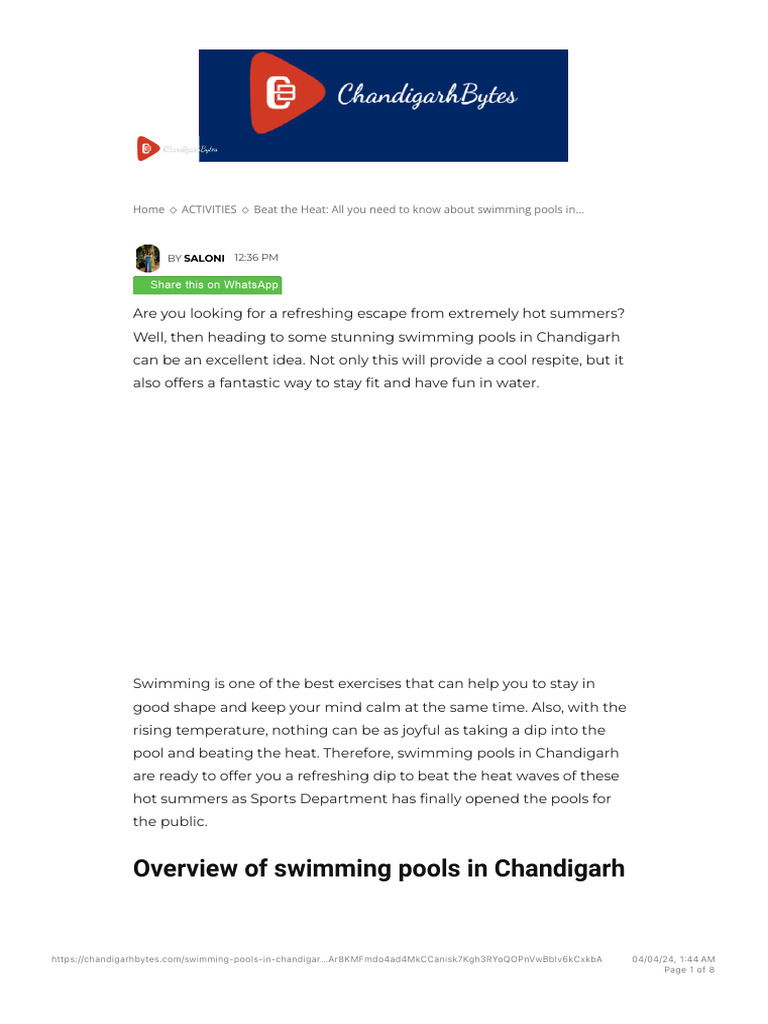 Swimming Pools in Chandigarh: Fees & Info | PDF | Swimming Pool | Swimming
