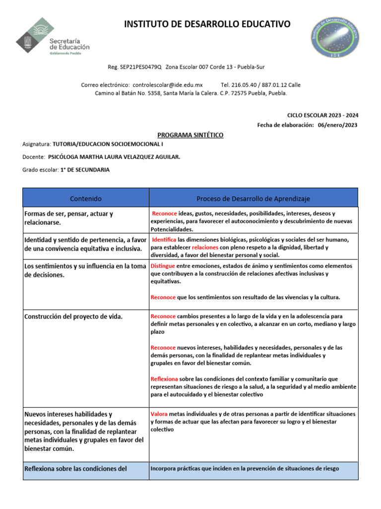 Programa de Tutoria Secundaria 2023-2024 | PDF | Bienestar | Sicología