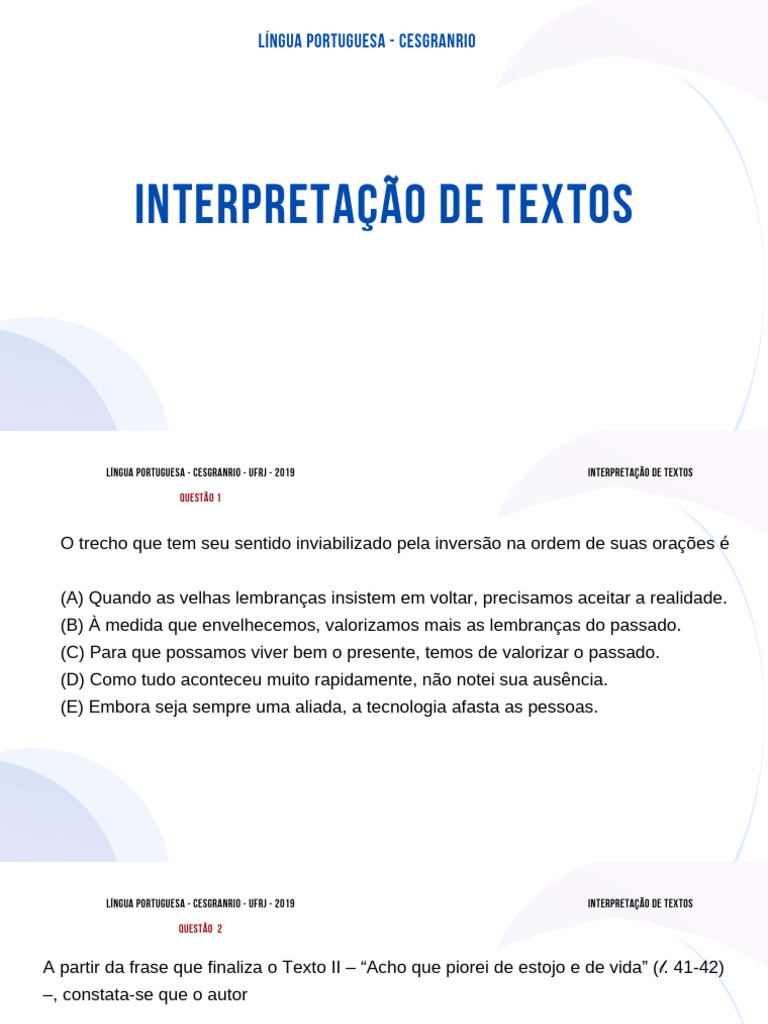 Questões de Interpretação de Textos-Cesgranrio | PDF
