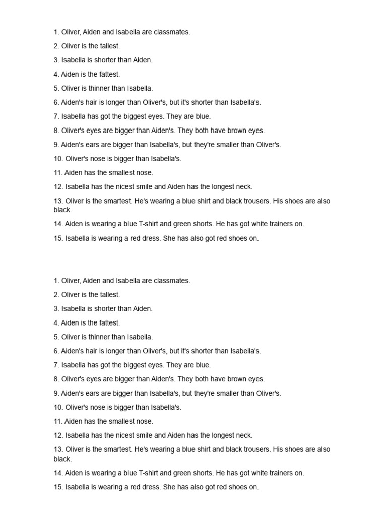 Classmates' Physical Traits and Outfits | PDF
