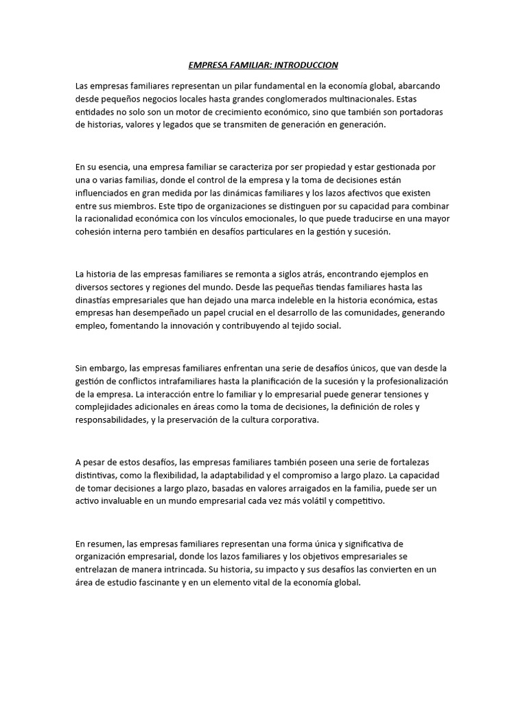 Empresas Familiares: Impacto y Desafíos | PDF | Business | Toma de ...