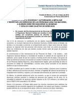 Comunicado de La CNDH Llama A Las Autoridades y La Sociedad Al Respeto de Los DH