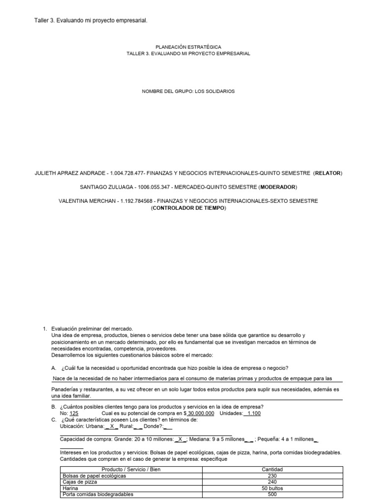 Taller 3 Evaluando Mi Proyecto Empresarial Descargar Gratis PDF 