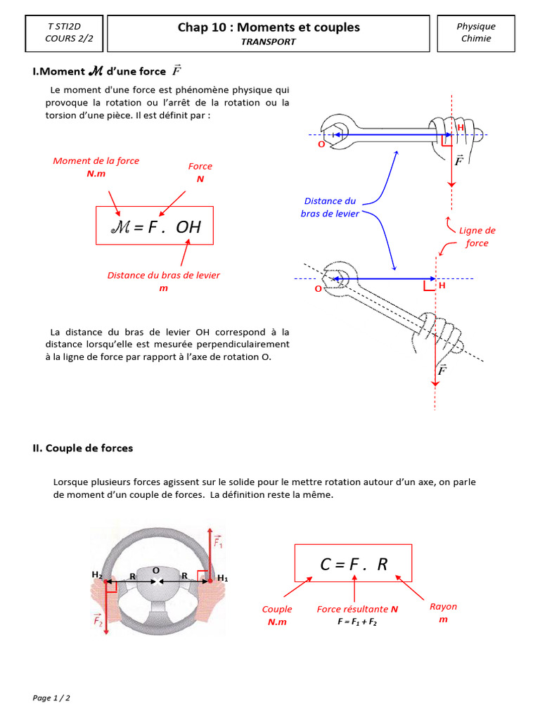 Couple de forces et moments en physique | PDF | Moment d'une force ...