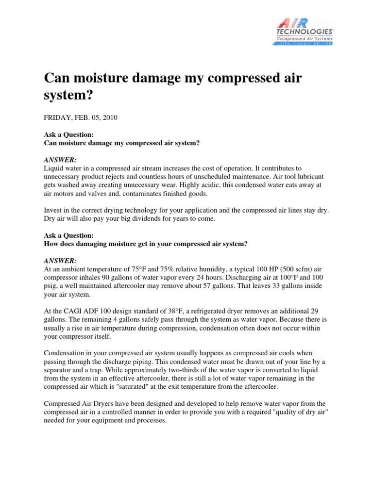 Ask A Question Can Moisture Damage My Compressed Air System? PDF