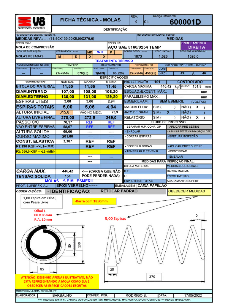 Ficha Técnica de Molas Corsa GSI | PDF | Metais | Materiais