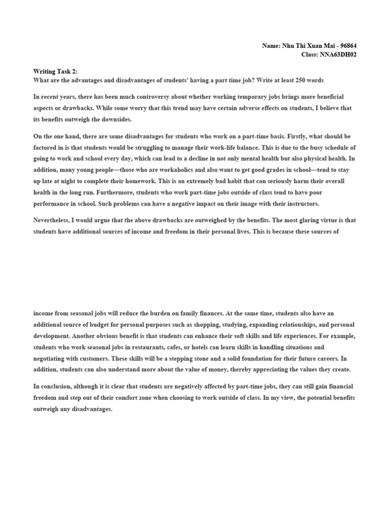 Advantages and Disadvantages Essay - Nhu Thi Xuan Mai - 96864- N02