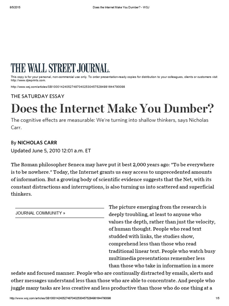 Does The Make You Dumber WSJ PDF