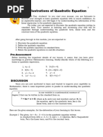 QUADTRATIC EQUATIONS Lesson