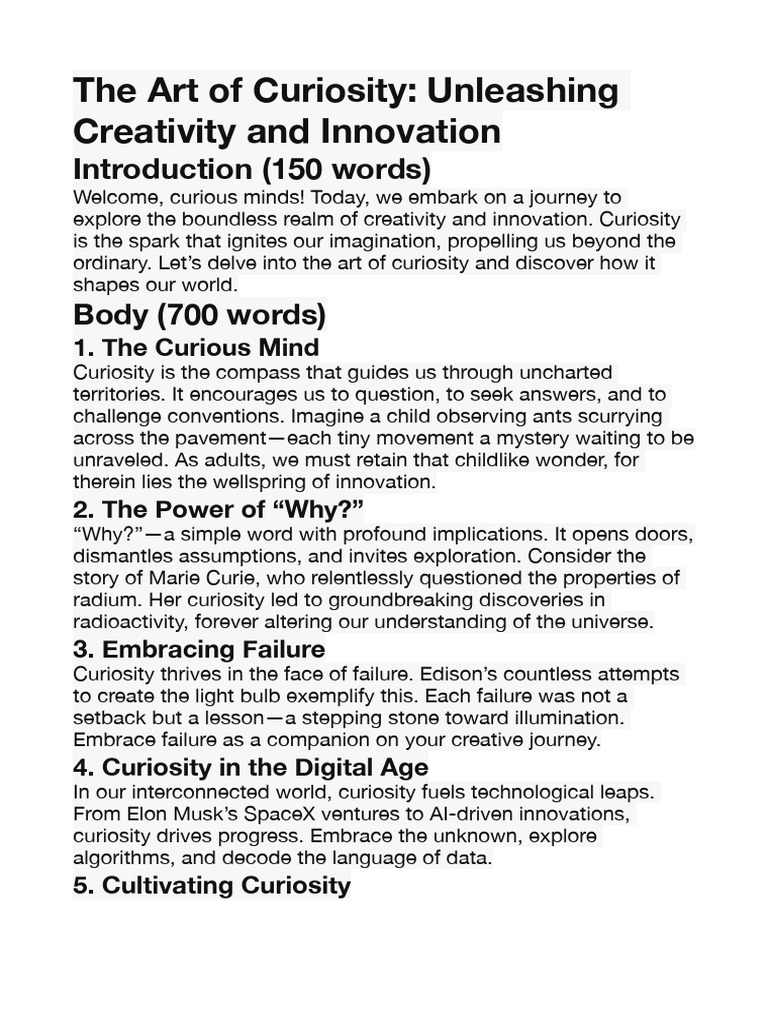 Unleashing Creativity Through Curiosity PDF Philosophy