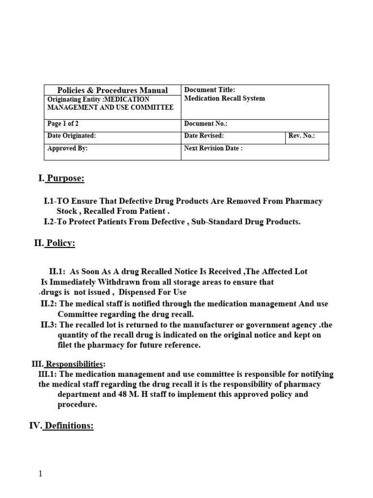 Medication Recall Procedures Manual | PDF | Pharmacy | Drugs