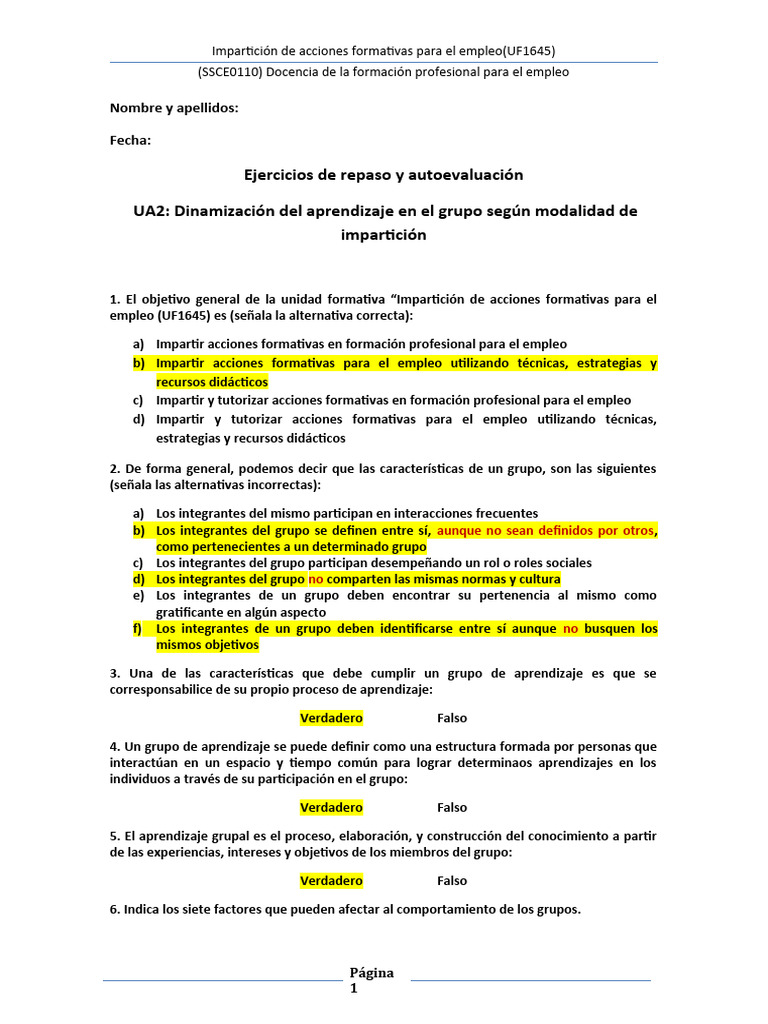 Corrección Ejercicios de Repaso y Autoevaluación UA2 | PDF ...