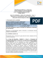 Guía de Actividades y Rúbrica de Evaluación - Unidad 2 - Fase 3 - Promuevo La Concientización Sobre El Derecho A La Educación Sexual Integral en Discapacidad