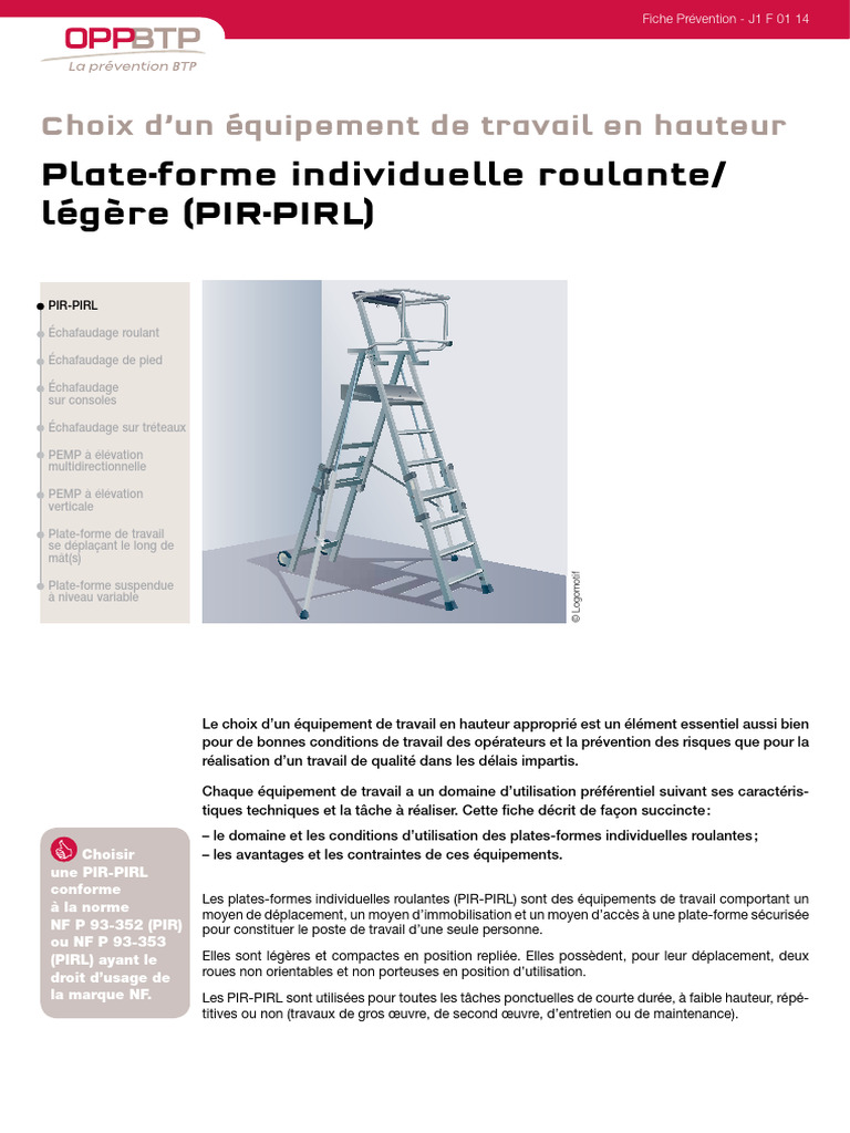 Utilisation des PIR-PIRL en hauteur | PDF