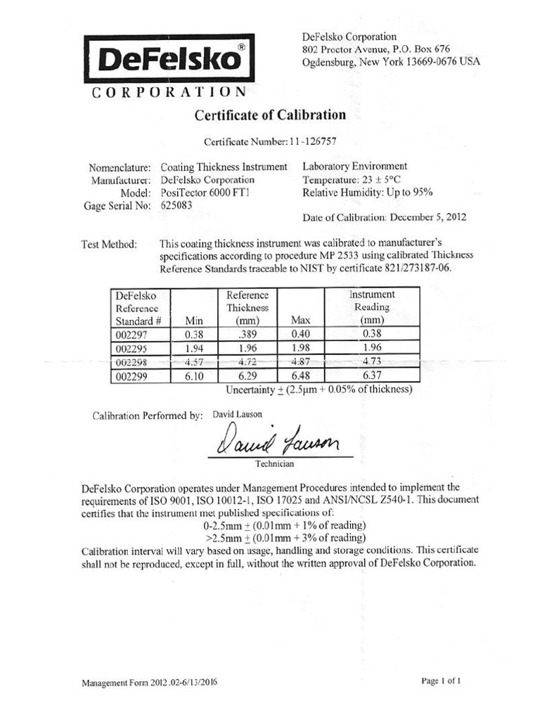 Certificado Calb. Positector 6000 | PDF