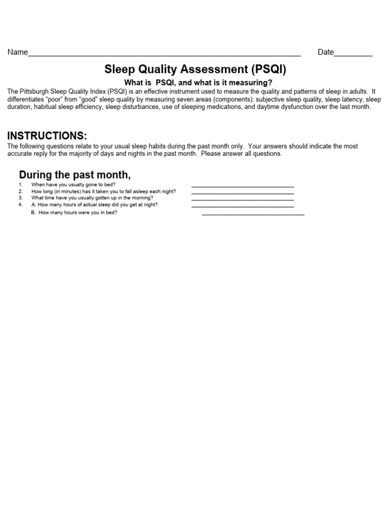 PSQI Sleep Quality Assessment Tool | PDF | Sleep | Insomnia