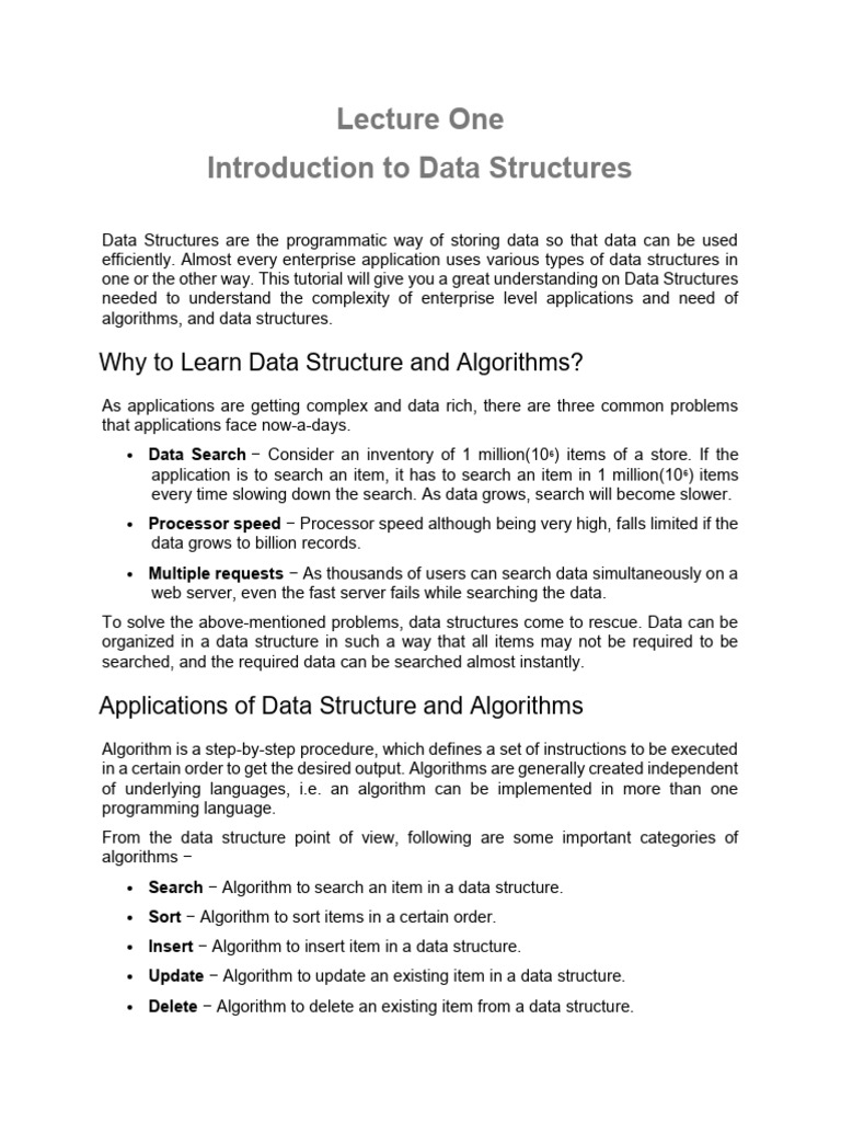 Lecture 1 - Introduction - Data Structures and Algorithms | PDF ...