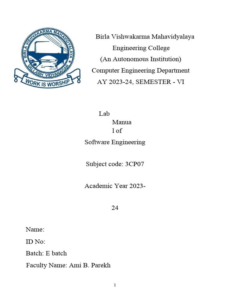 Software Engineering Lab Manual 2023-24 | PDF | Software Development ...