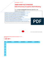 Answer Sheet Ielts Reading - 19 Bài Tập Dạng Table - Summary Completion Ielts Reading