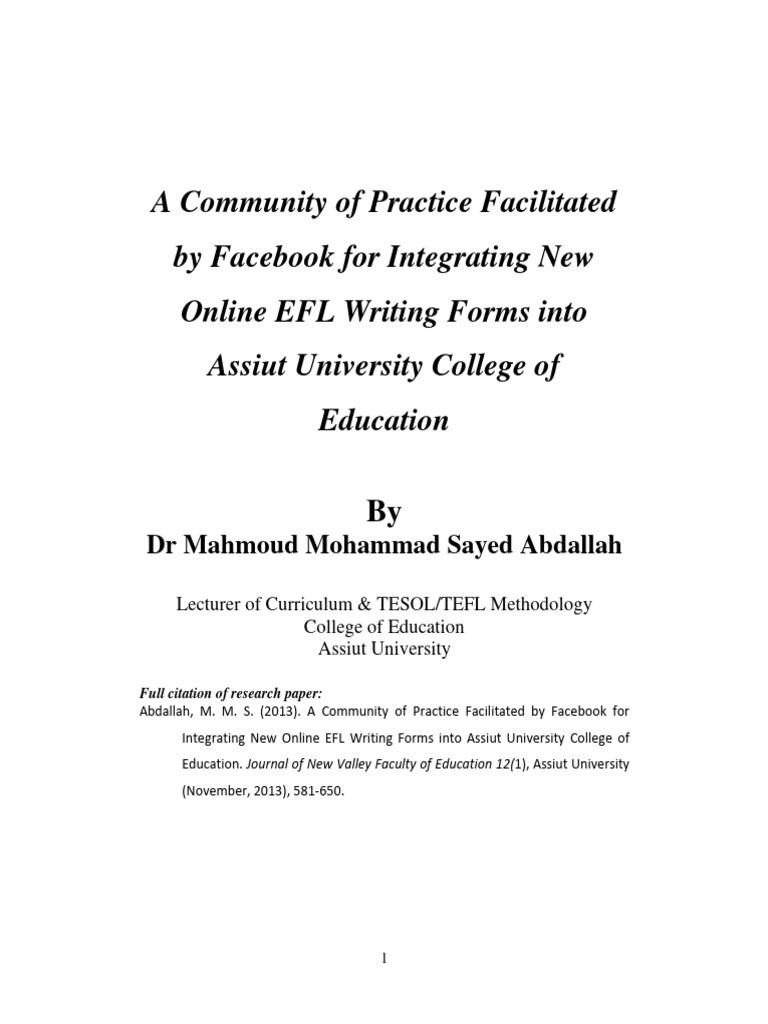 a CoP facilitated by Facebook.notes | PDF | Behavior Modification ...