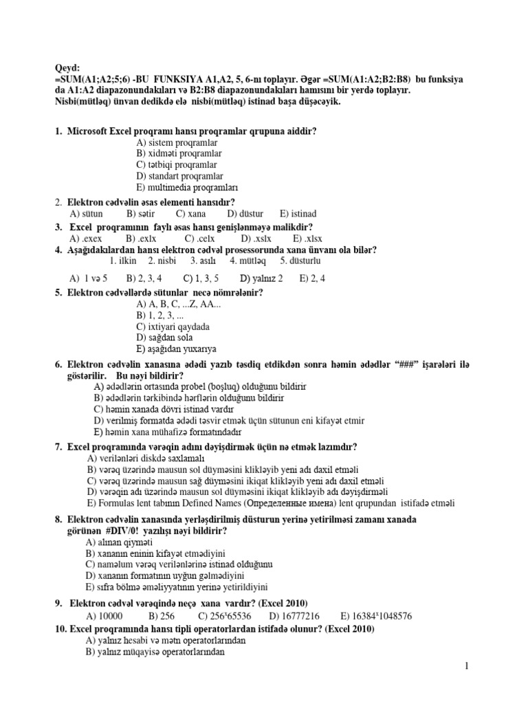 Test excel 2010 1 pdf