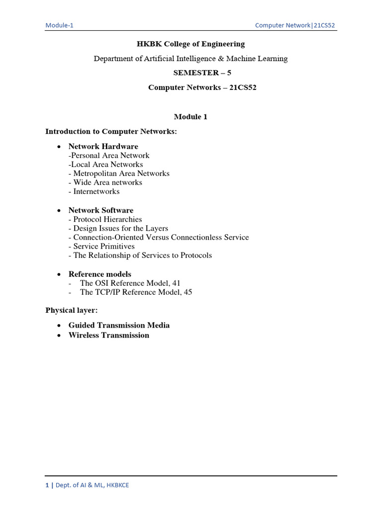 Computer Networks Module 1 Overview | PDF | Osi Model | Computer Network
