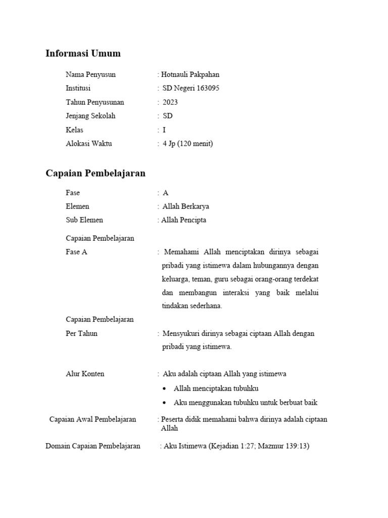 Modul Ajar Kelas 1 Agama Kristen Pdf