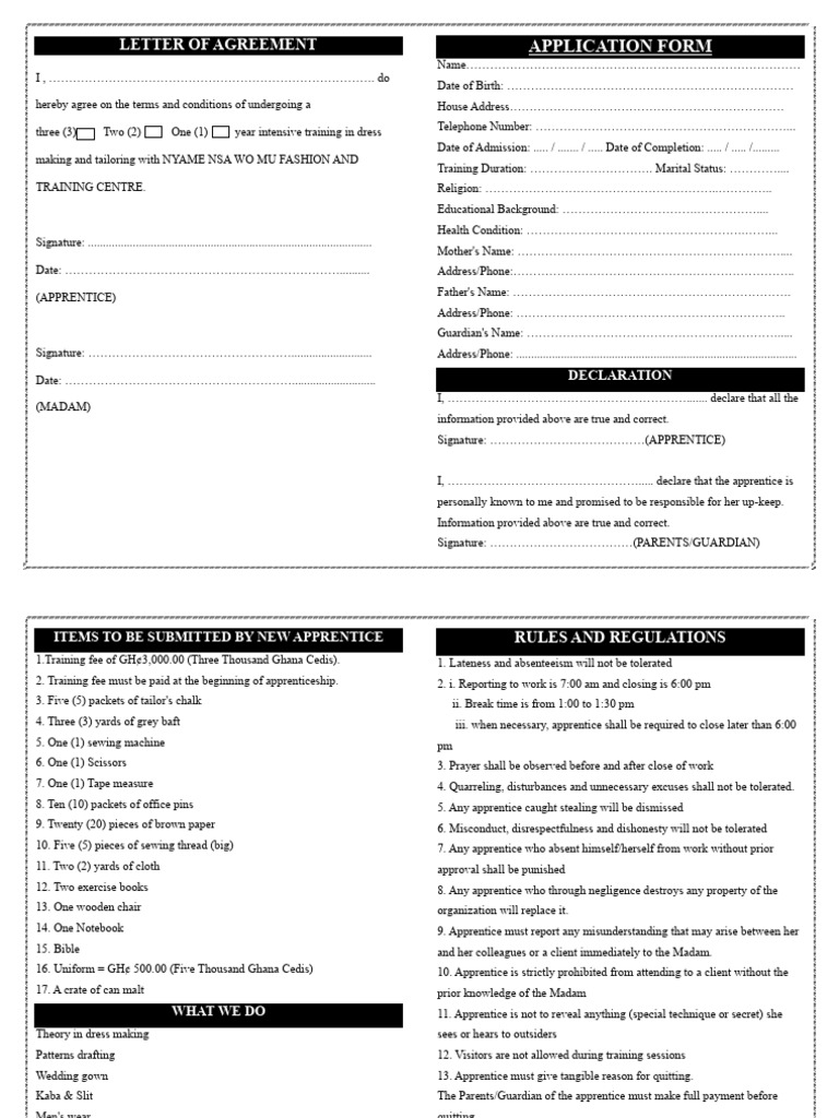 Sewing Application Form PDF Apprenticeship Clothing