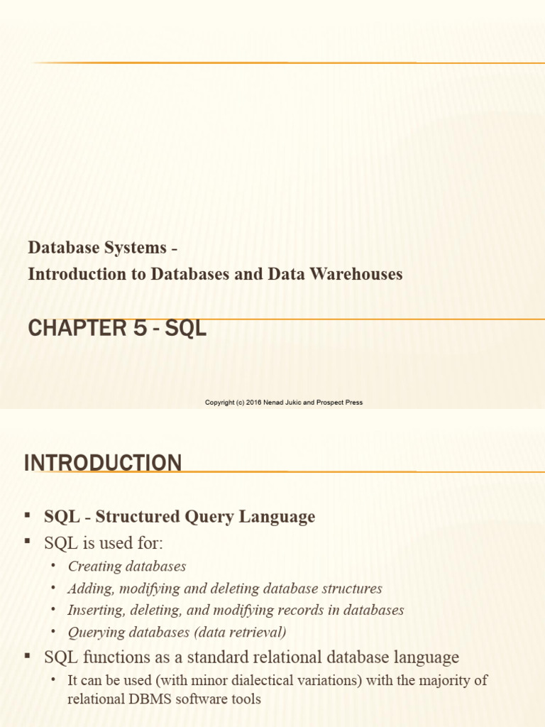 Jukic 1e SlidesChapter05Full | PDF | Sql | Databases