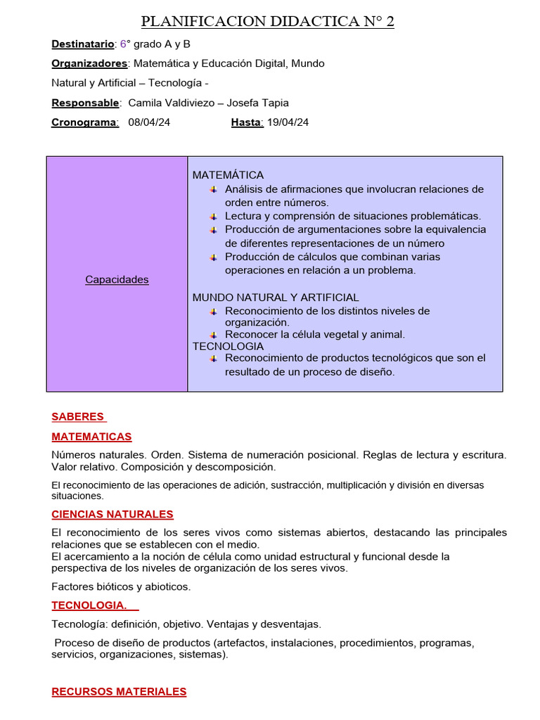 Planificacion Didactica 6to 2 | PDF | Métodos y materiales de enseñanza