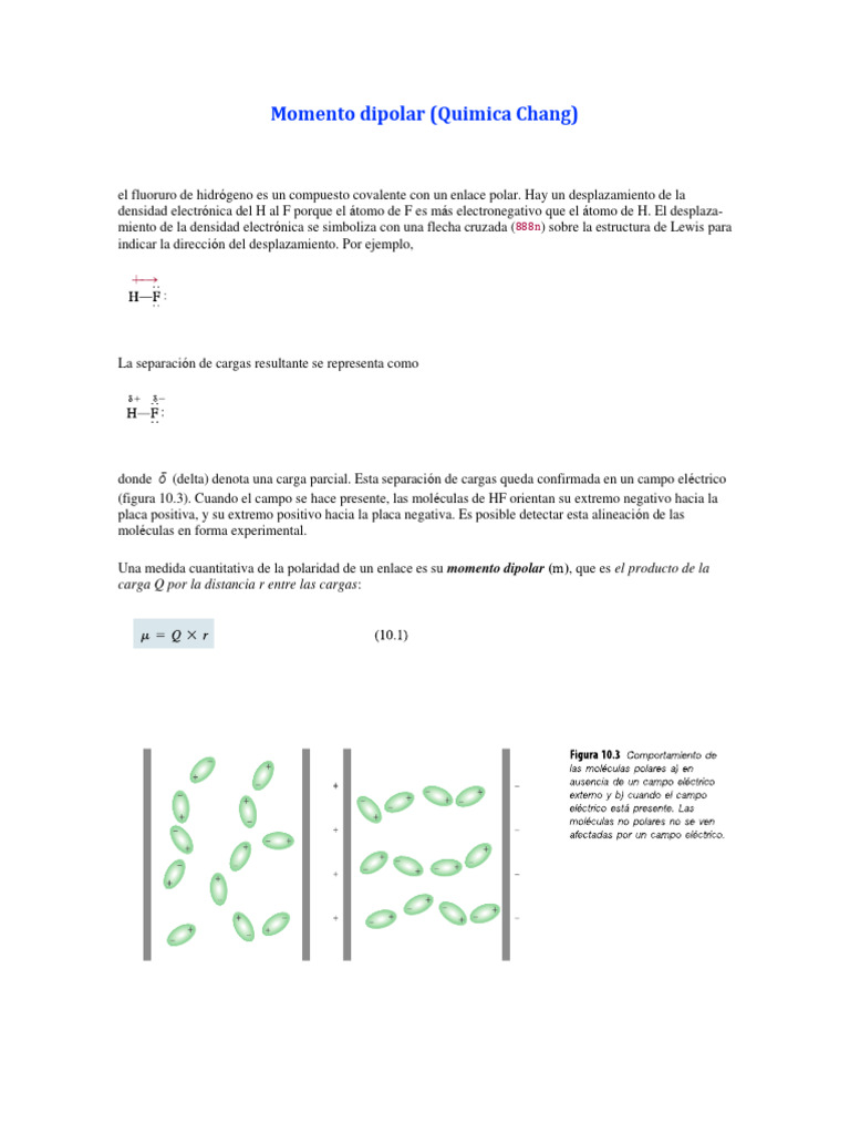 Momento dipolar | PDF | Polaridad química | Enlace químico