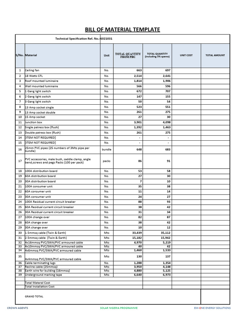 BILLOFMAT203 PDF Pipe (Fluid Conveyance) Electricity