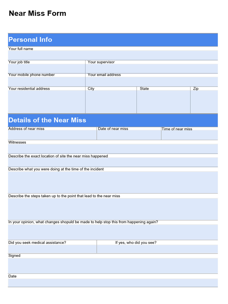 Near Miss Report Form | PDF
