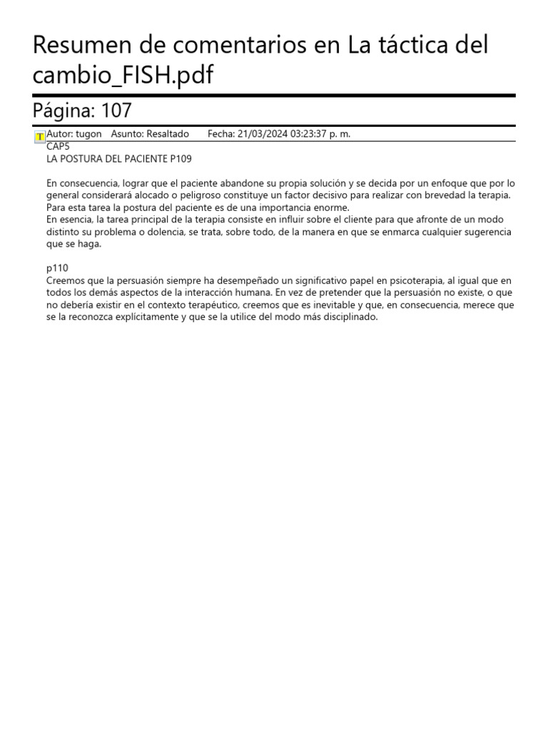 Resumen de Comentarios C5 La Táctica Del Cambio - FISH | PDF ...