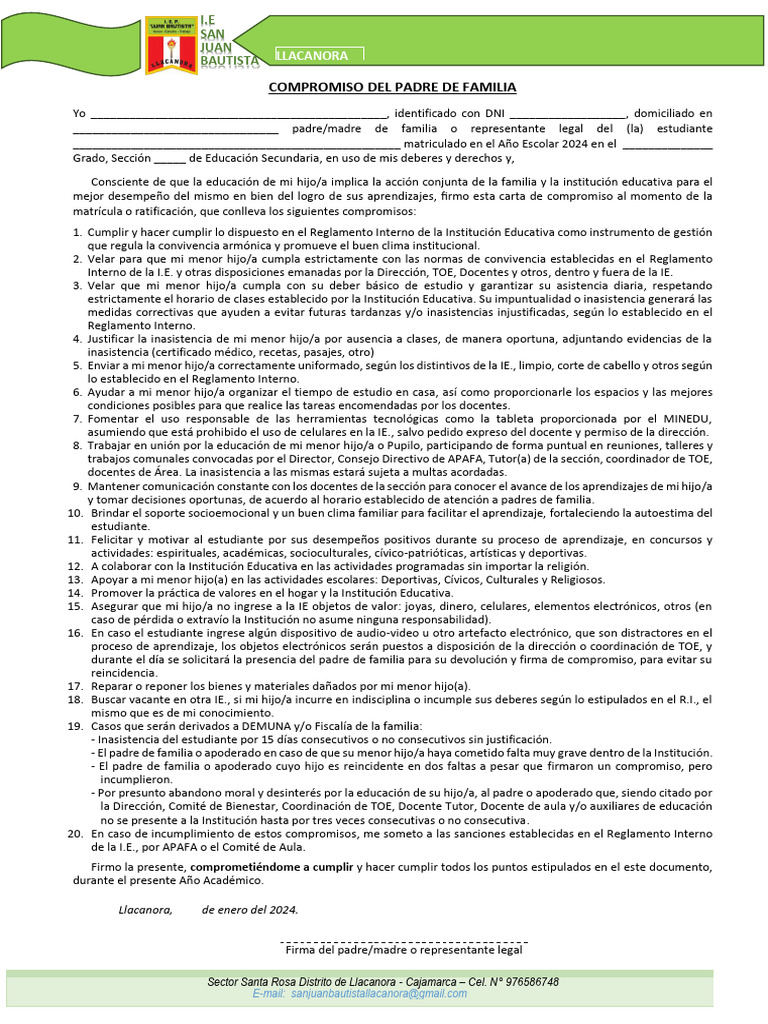 Compromiso de Padres para Educación 2024 | PDF | Escuelas