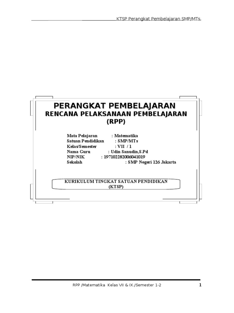 Rpp Matematika Smp Kelas Vii Ix