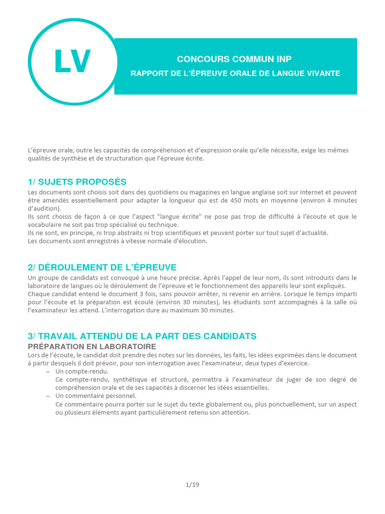Rapport sur l'épreuve orale d'anglais | PDF | Lexique | la communication